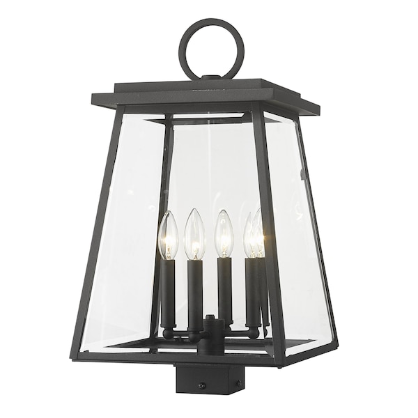 Z-Lite Broughton Outdoor Post Mount Fixture, 4-Light, 12.5 In.W x 21.75 In.H, Black/Clear Beveled 521PHBS-BK - main